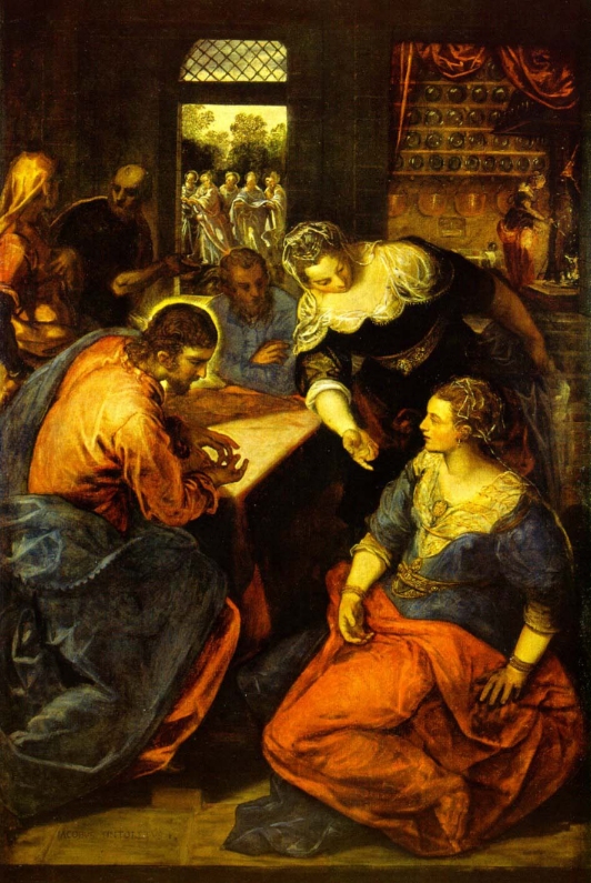 'Christus mit Marta und Maria' von Tintoretto um 1580 - Vita activa versus vita kontemplativa betreffend
